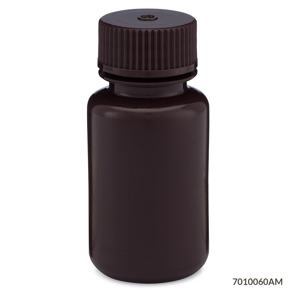 Globe Scientific 7011000AM Bottle Wide Mouth HDPE Bottle Attached PP Screw Cap Amber 1000mL 6/Pack