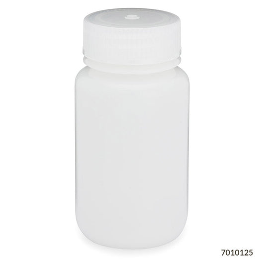 Globe Scientific 7010125 Bottle Wide Mouth HDPE Bottle Attached PP Screw Cap 125mL 12/Pack