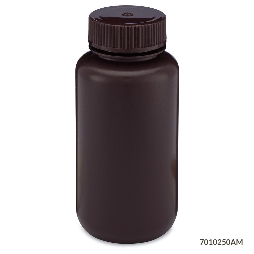 Globe Scientific 7011000AM Bottle Wide Mouth HDPE Bottle Attached PP Screw Cap Amber 1000mL 6/Pack