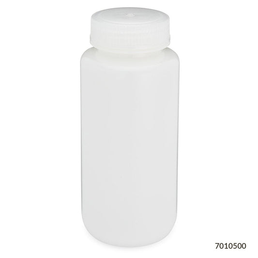 Globe Scientific 7010500 Bottle Wide Mouth HDPE Bottle Attached PP Screw Cap 500mL 12/Pack