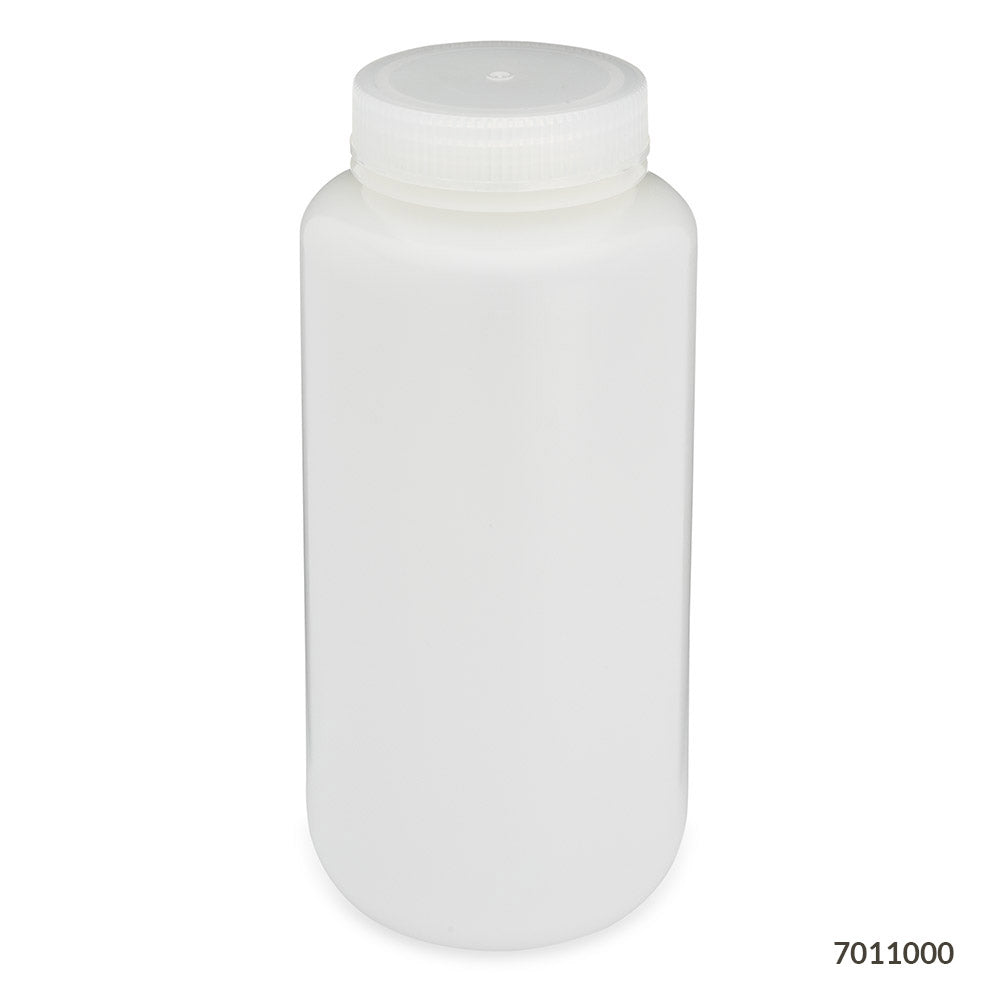 Globe Scientific 7011000 Bottle Wide Mouth HDPE Bottle Attached PP Screw Cap 1000mL 6/Pack