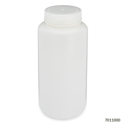 Globe Scientific 7011000 Bottle Wide Mouth HDPE Bottle Attached PP Screw Cap 1000mL 6/Pack