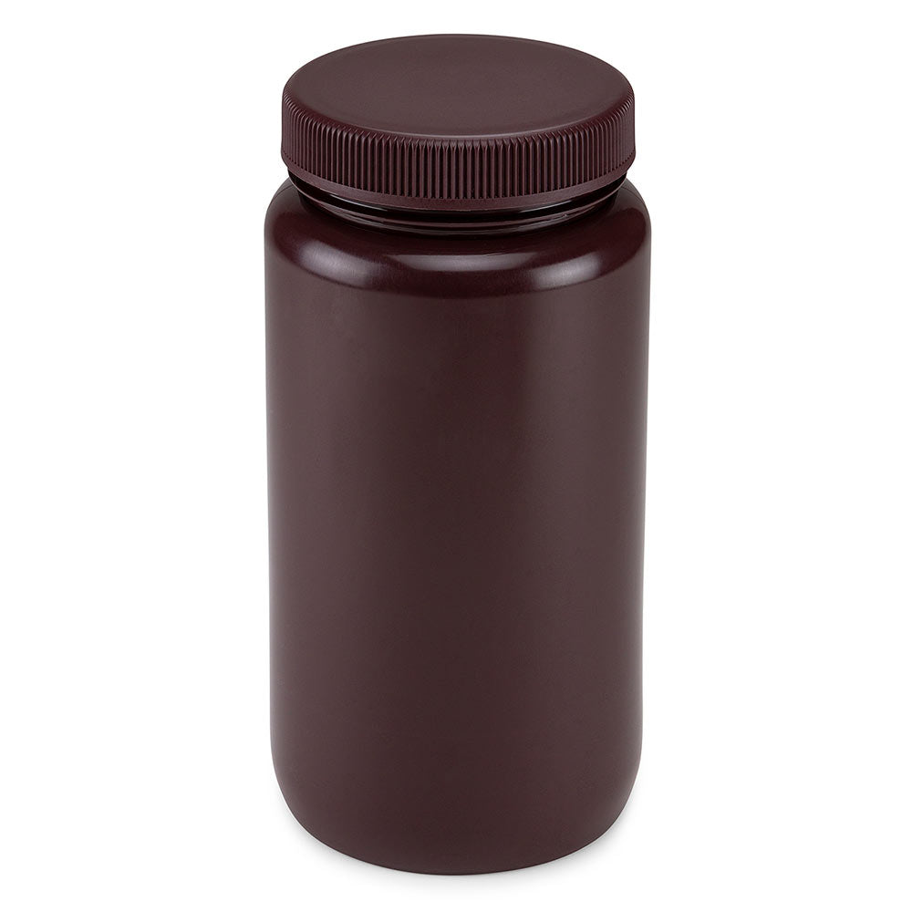Globe Scientific 7012000AM Bottle Wide Mouth HDPE Bottle Attached PP Screw Cap Amber 2 Litres (0.5 Gallons)