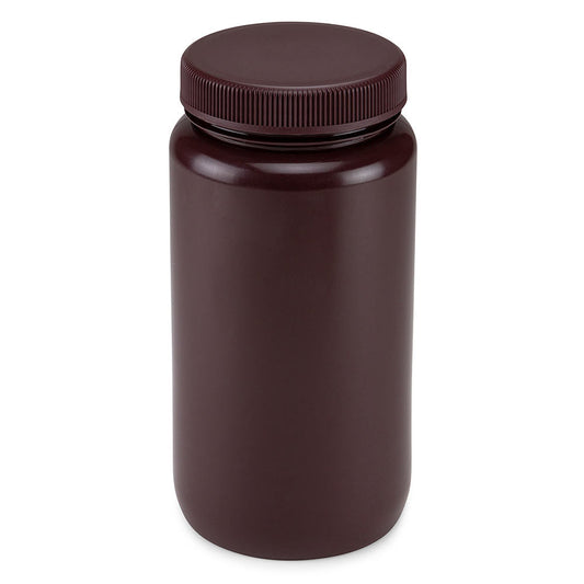 Globe Scientific 7012000AM Bottle Wide Mouth HDPE Bottle Attached PP Screw Cap Amber 2 Litres (0.5 Gallons)