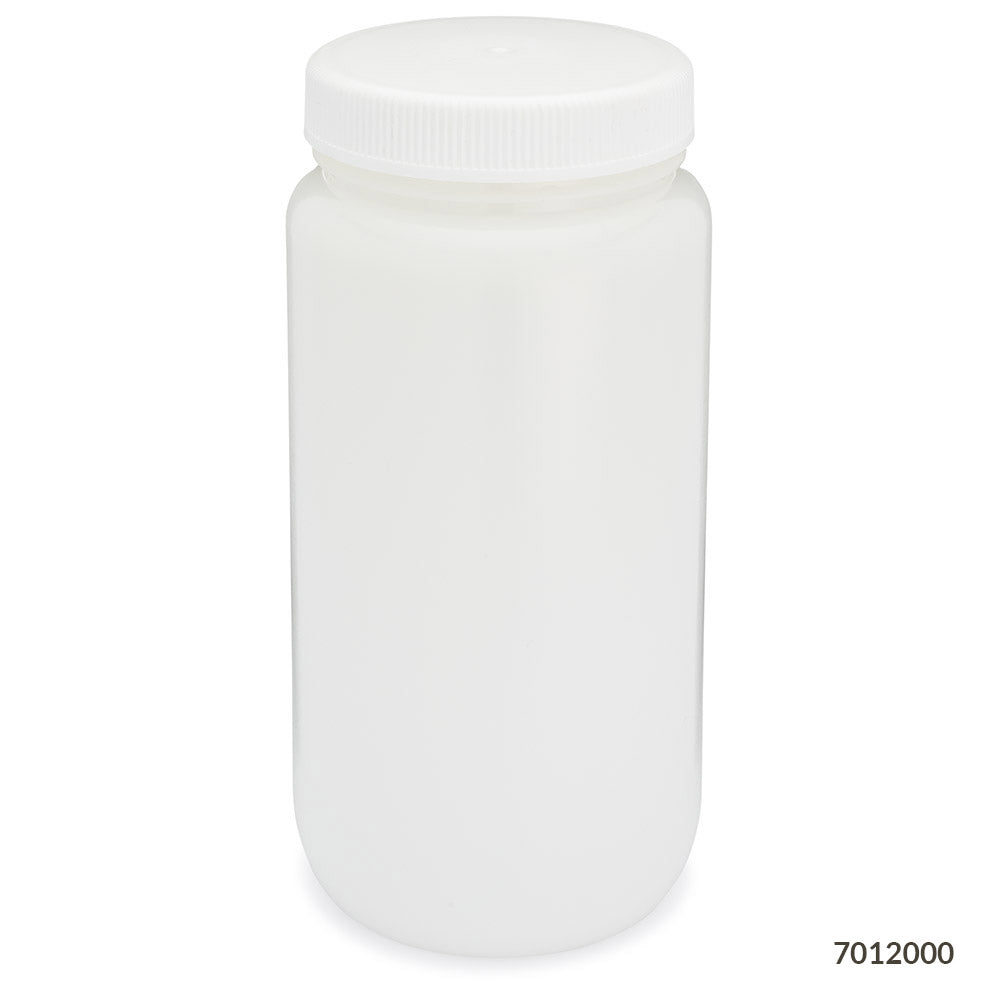 Globe Scientific 7012000 Bottle Wide Mouth HDPE Bottle Attached PP Screw Cap 2 Litres (0.5 Gallons)