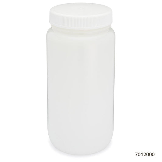 Globe Scientific 7012000 Bottle Wide Mouth HDPE Bottle Attached PP Screw Cap 2 Litres (0.5 Gallons)