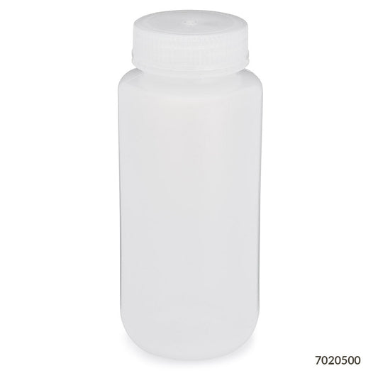 Globe Scientific 7020500 Bottle Wide Mouth LDPE Bottle Attached PP Screw Cap 500mL 12/Pack
