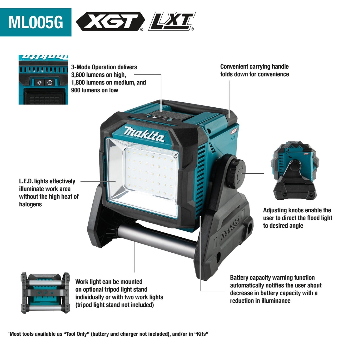 Makita ML005G 40V max XGT® / 18V LXT® Cordless Work Light, Light Only