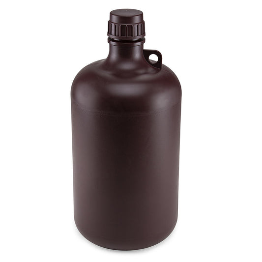 Globe Scientific 7058000AM Bottle Narrow Mouth Amber PP Bottle Attached PP Screw Cap 8 Litres (2 Gallons)