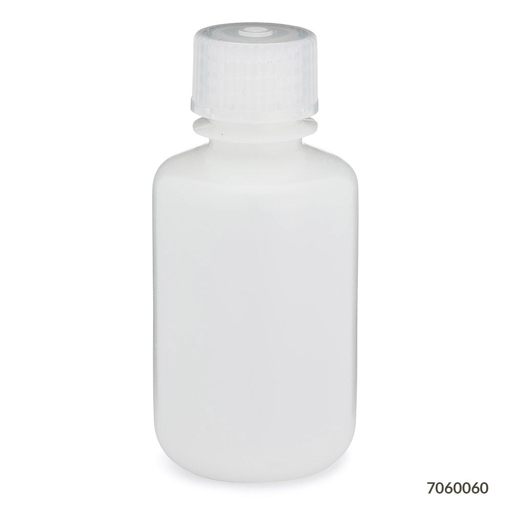 Globe Scientific 7060060 Bottle Narrow Mouth HDPE Bottle Attached PP Screw Cap 60mL 12/Pack