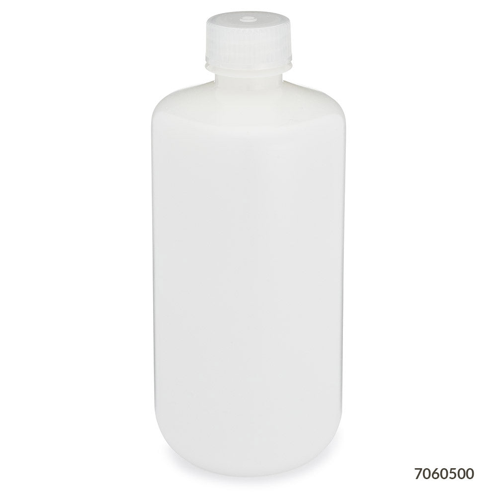 Globe Scientific 7060500 Bottle Narrow Mouth HDPE Bottle Attached PP Screw Cap 500mL 12/Pack