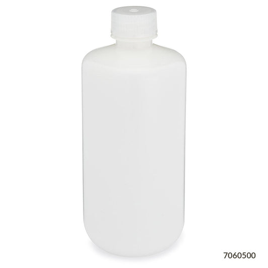 Globe Scientific 7060500 Bottle Narrow Mouth HDPE Bottle Attached PP Screw Cap 500mL 12/Pack