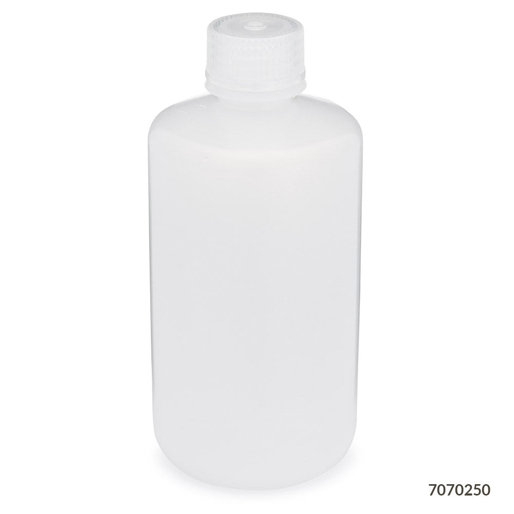 Globe Scientific 7070250 Bottle Narrow Mouth LDPE Bottle Attached PP Screw Cap 250mL 12/Pack