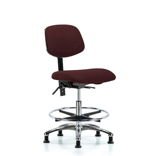 Blue Ridge Ergonomics FMBCH-CR-T0-A0-CF-RG-F41 Rutledge Fabric Chair Chrome - Medium Bench Height with Chrome Foot Ring & Stationary Glides in Burgundy Fabric