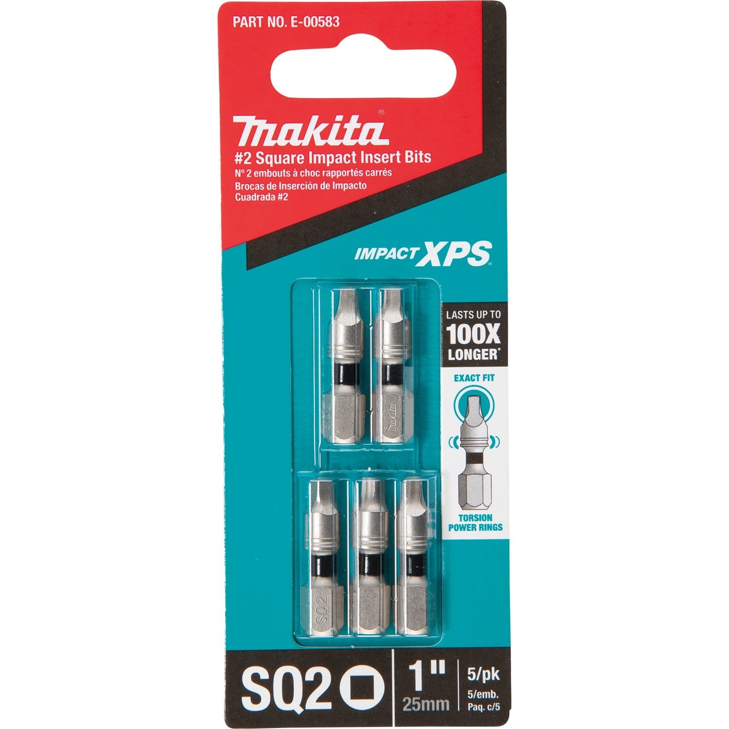 Makita E-00583 Impact XPS® #2 Square 1" Insert Bit, 5/pk