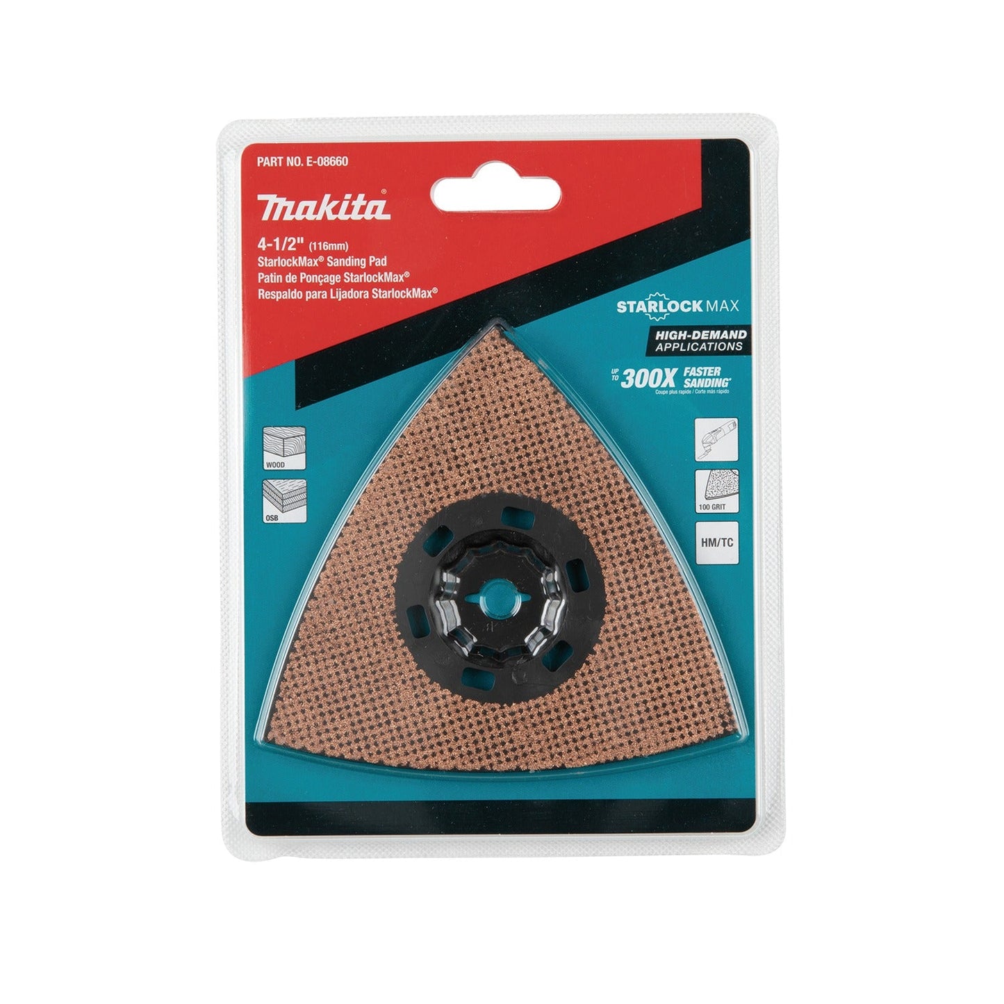 Makita E-08660 StarlockMax® Oscillating Multi‘Tool 4‘1/2" Tungsten Carbide 100 Grit Delta Triangle Sanding Pad