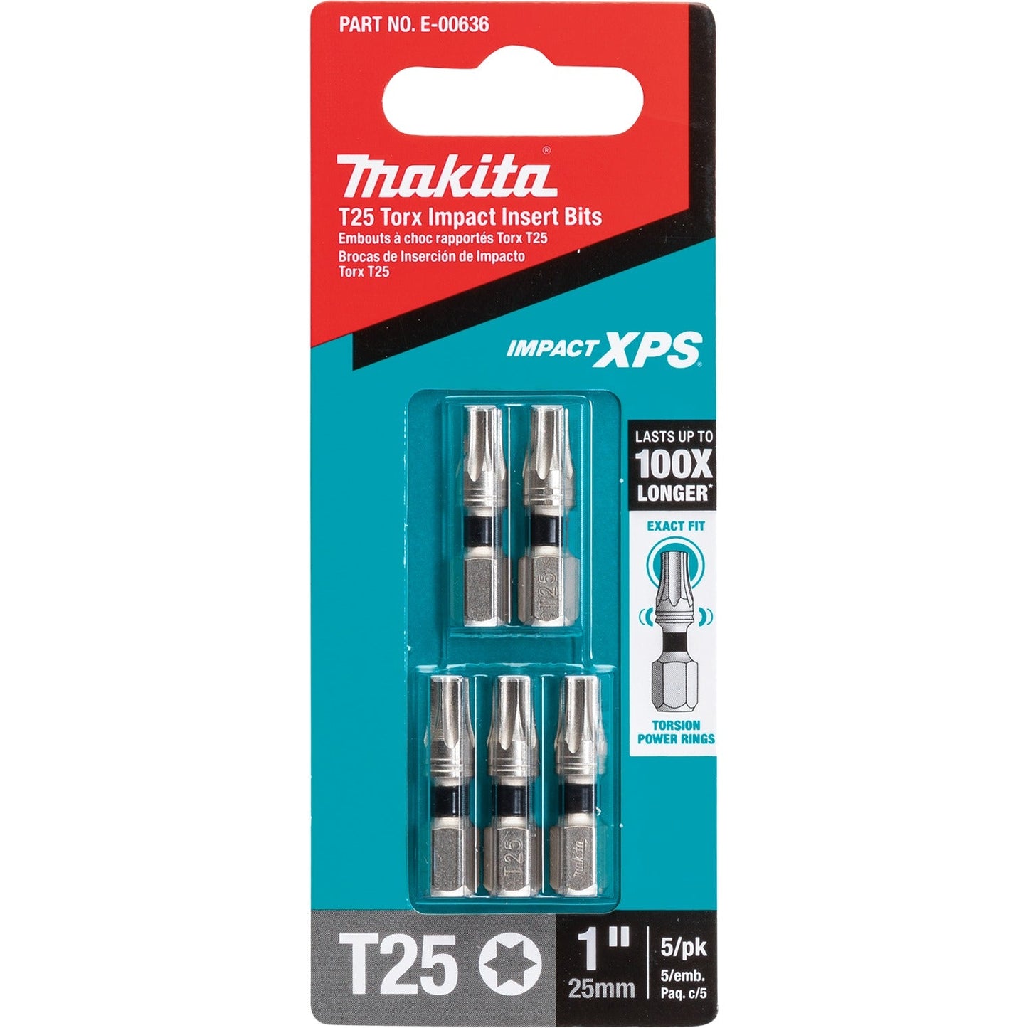 Makita E-00636 Impact XPS® T25 Torx 1" Insert Bit, 5/pk