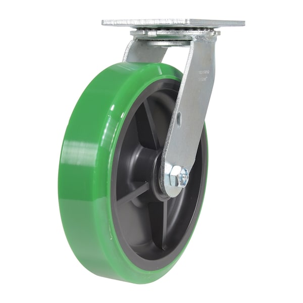 Vestil CST-F34-8X2DT-S Polyurethane Swivel Caster 8 In. Diameter x 2 In. Width 1000 Lb. Capacity Green/Black