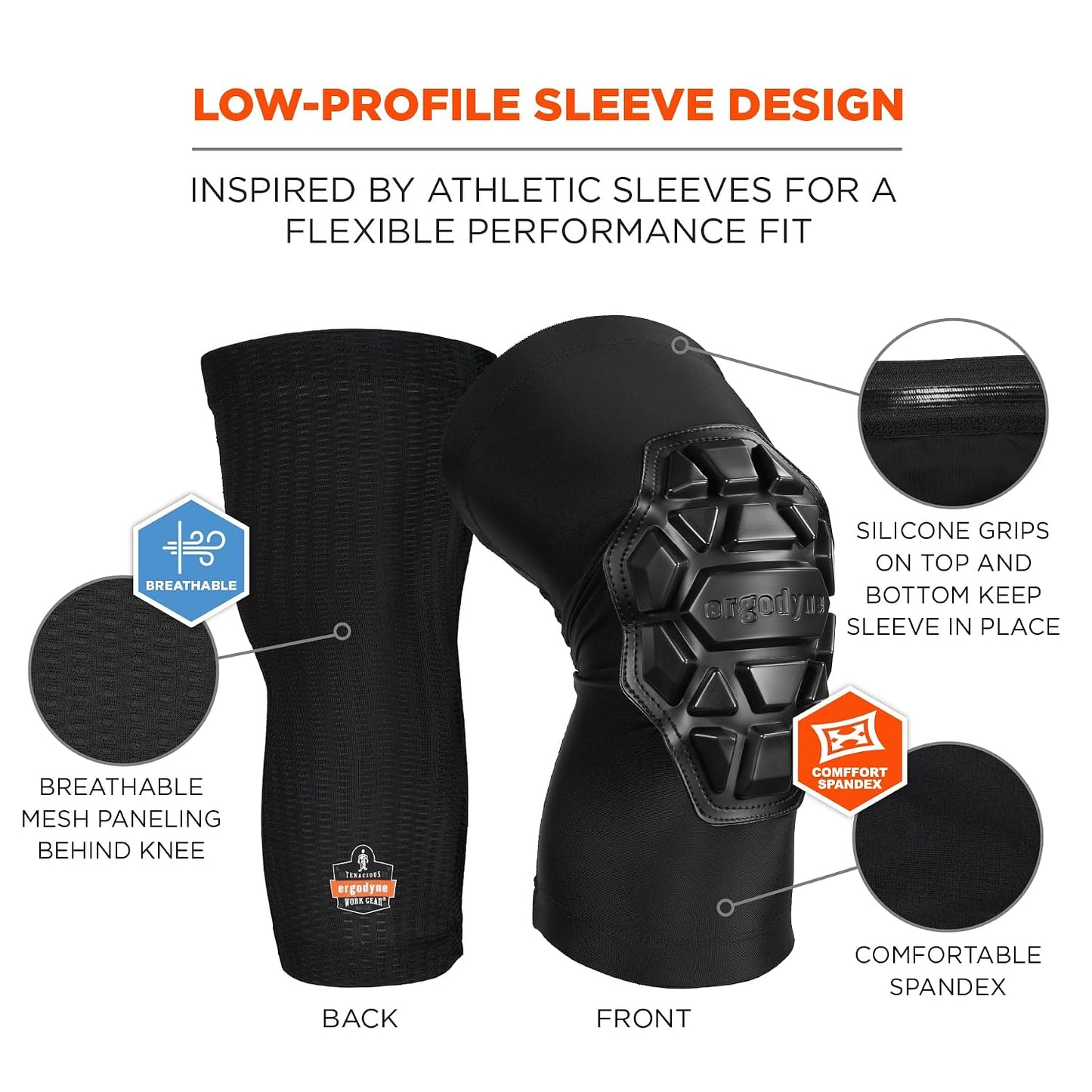 Ergodyne 18550 ProFlex 550 Padded Knee Sleeves - 3-Layer Foam Cap