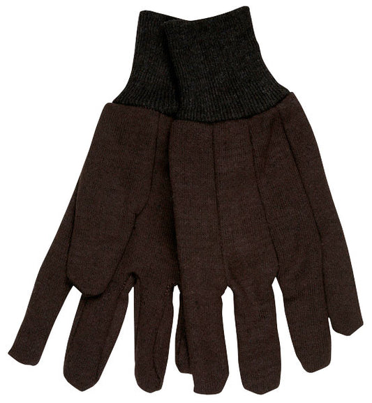 MCR Safety 7100 Brown Jersey Work Gloves Clute Pattern with Knit Wrist 7-Ounce Cotton/Polyester Blend (1 DZ)