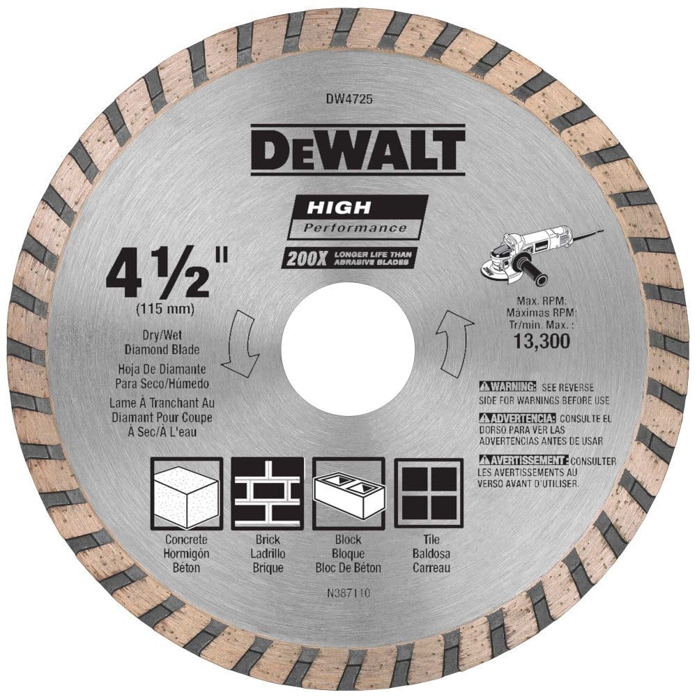 Dewalt DW4725 4-1/2" High Performance Diamond Masonry Blade