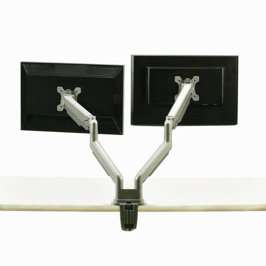 AbilityOne 7110016915485 Dual Monitor Arm Ergonomic One-Touch Adjustable Silver Grey