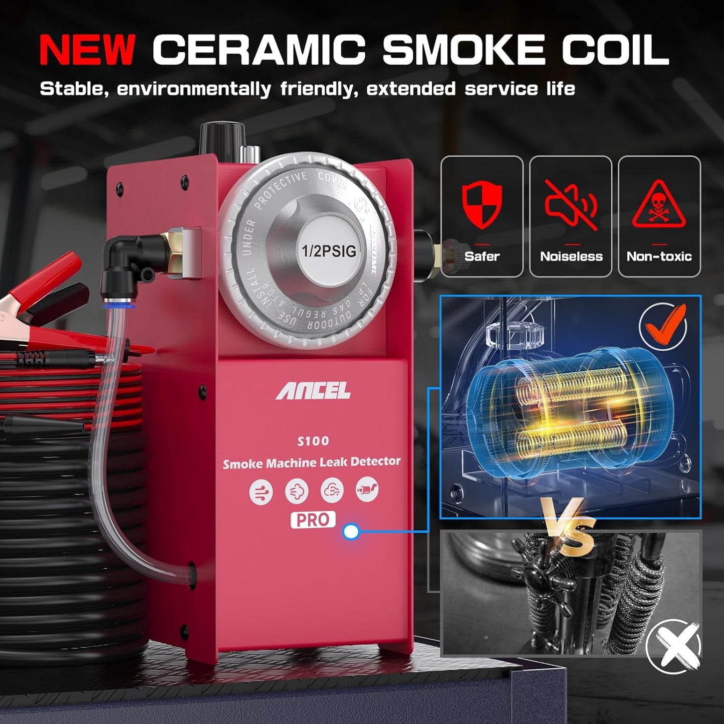 Ancel S100 Automotive EVAP Smoke Machine Leak Detector – 12V Car Vacuum & Intake System Diagnostic Smoke Tester