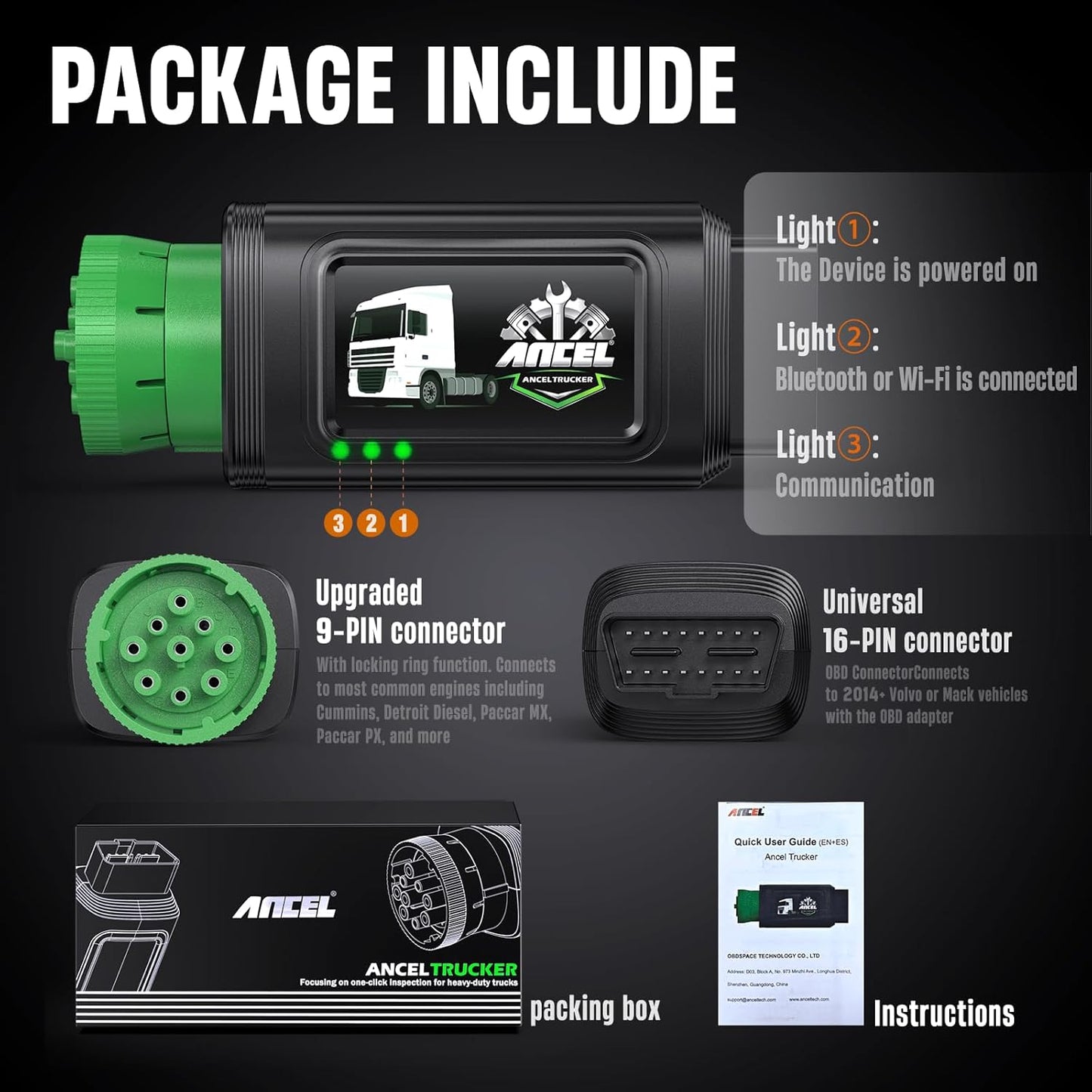 Ancel HD110 Bluetooth Heavy Duty Truck & OBD2 Diagnostic Scanner