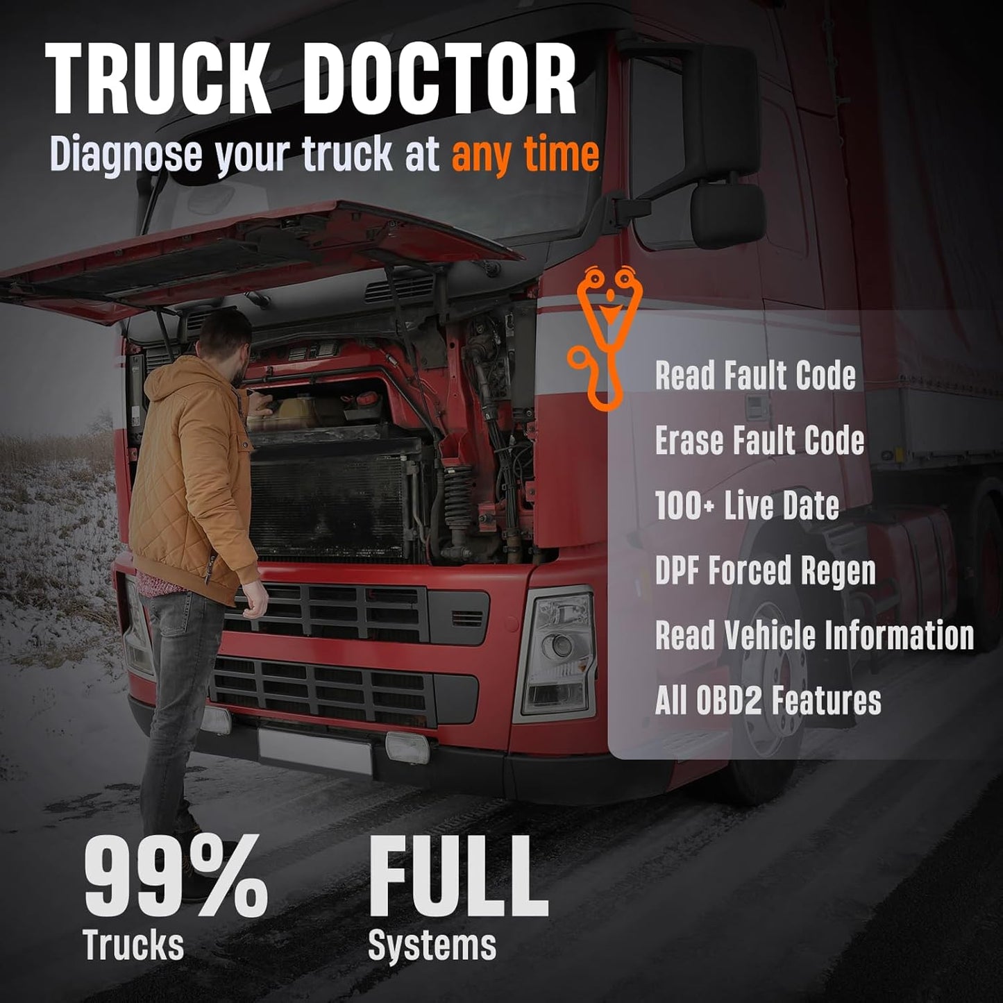 Ancel HD100 Bluetooth Heavy Duty Truck & OBD2 Diagnostic Scanner