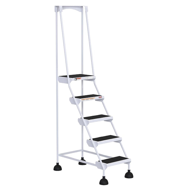Vestil LAD-5-W 82.4375 H Steel Commercial Spring Loaded Rolling Ladder, 5 Steps
