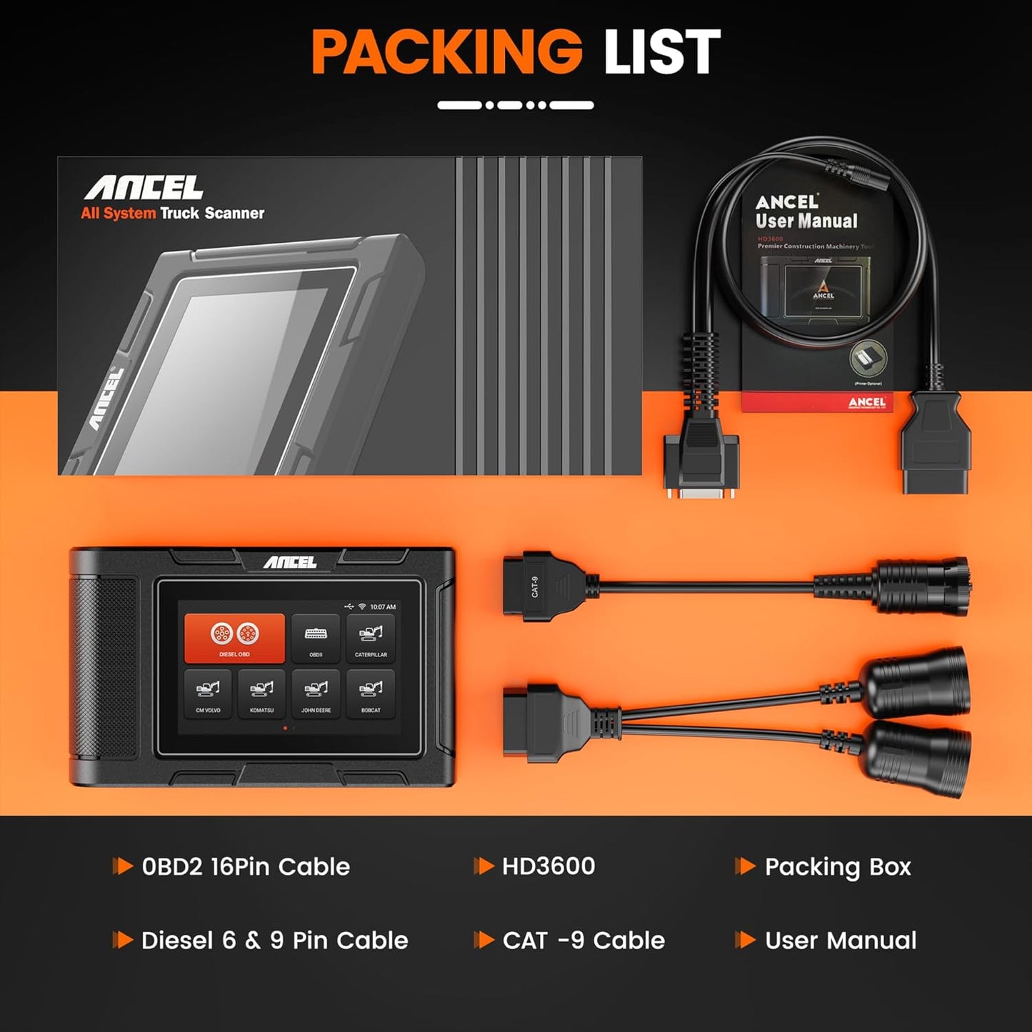 Ancel HD3600 Professional Heavy Duty Truck & Equipment Diagnostic Scanner
