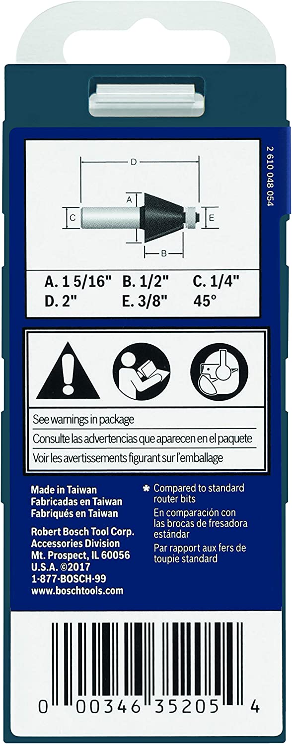 Bosch 85298M 1-5/16 In. X 45° Carbide Tipped Chamfer Bit