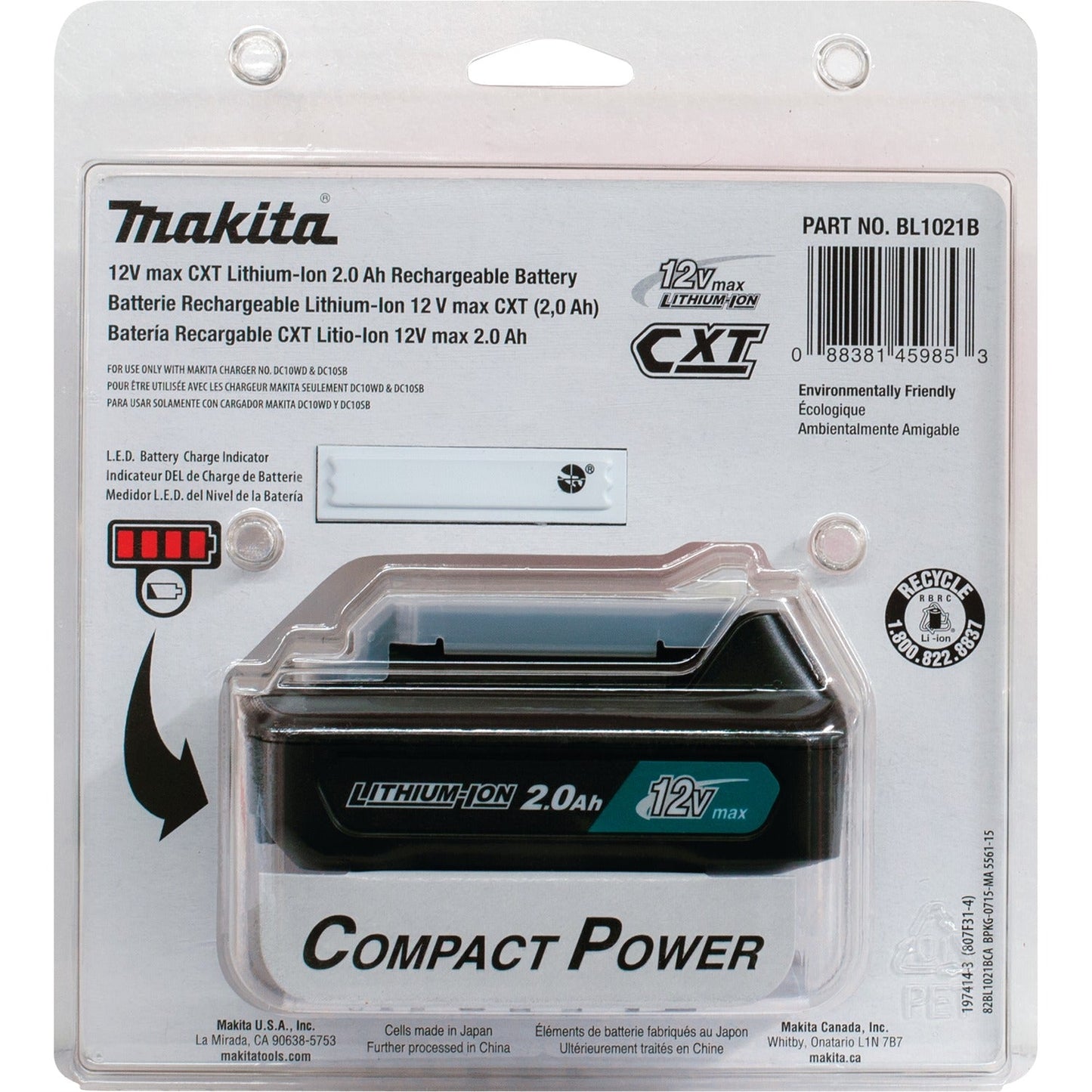 Makita BL1021B 12V max CXT® Lithium‘Ion 2.0Ah Battery