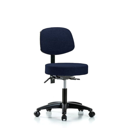 Blue Ridge Ergonomics FDHST-RT-T0-RC-F45 Rutledge Fabric Stool with Back - Desk Height with Round Tube Base & Casters in Navy Fabric