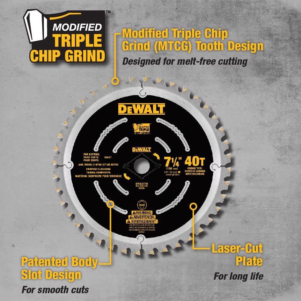 Dewalt DWA31740 7 1/4" Composite Decking Saw Blade (40 Tooth)