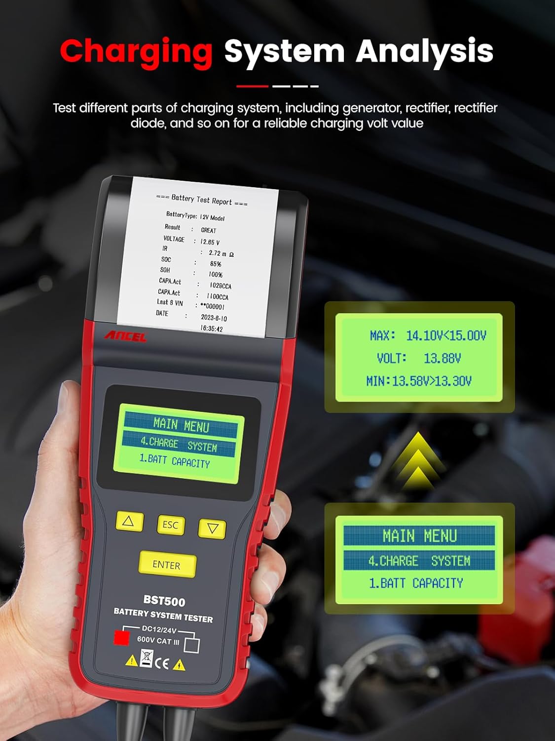 Ancel BST500 12V & 24V Automotive Battery Load Tester with Printer – Professional Car & Truck Battery Analyzer