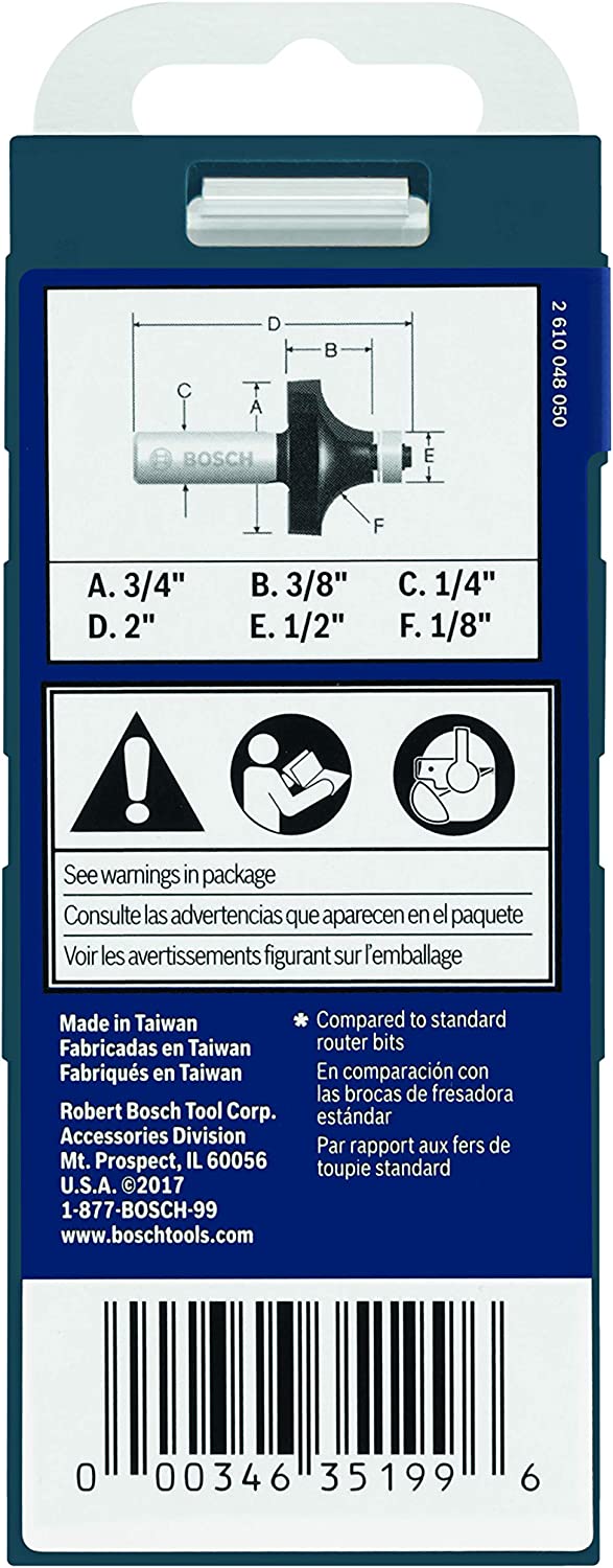 Bosch 85290M 1/8 In. X 3/8 In. Carbide Tipped Roundover Bit