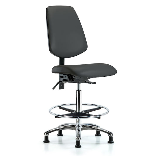 Blue Ridge Ergonomics VHBCH-MB-CR-T0-A0-CF-RG-8605 Rutledge Vinyl Chair Chrome - High Bench Height with Medium Back, Chrome Foot Ring, & Stationary Glides in Charcoal Trailblazer™ Vinyl