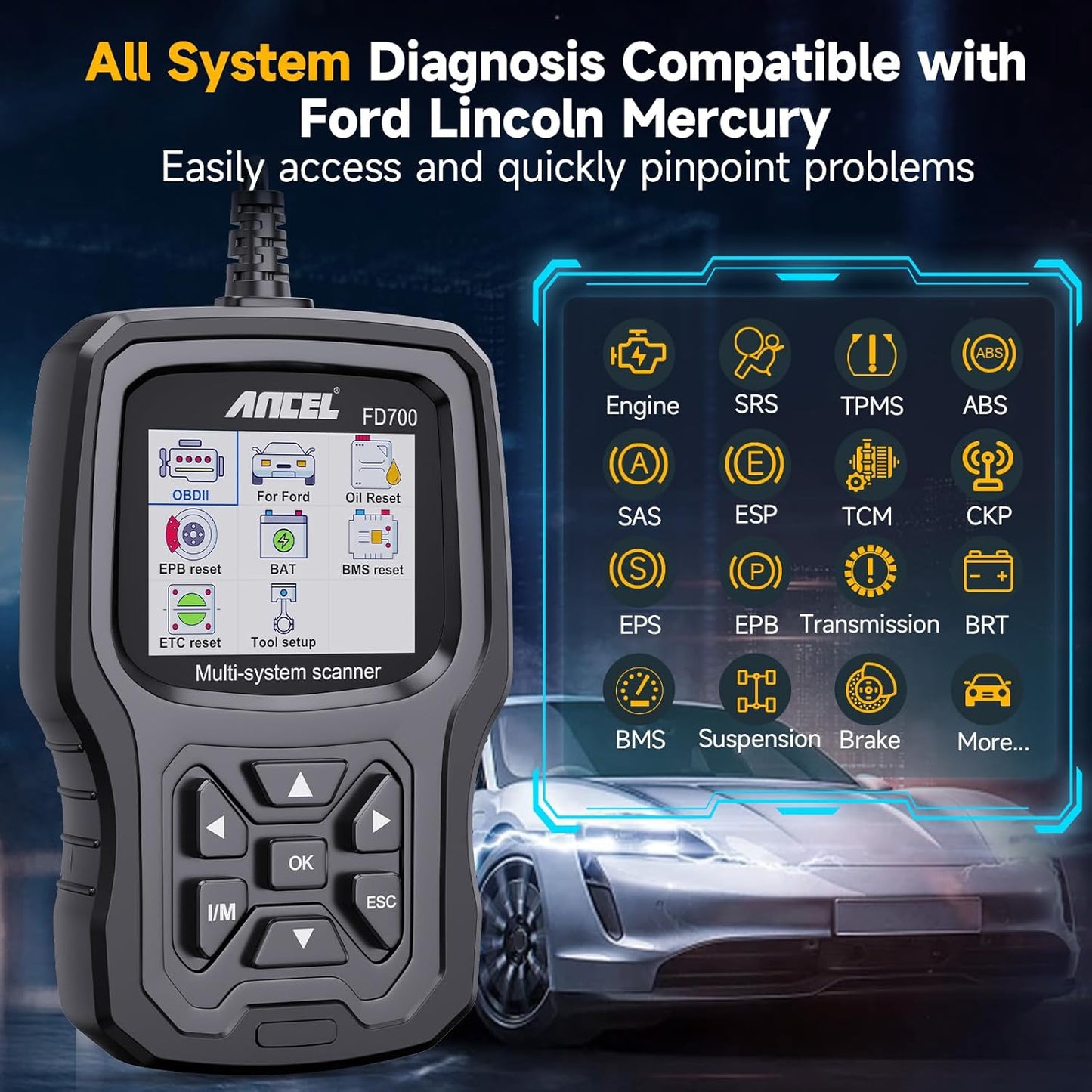 Ancel FD700 All-System OBD2 Diagnostic Scanner