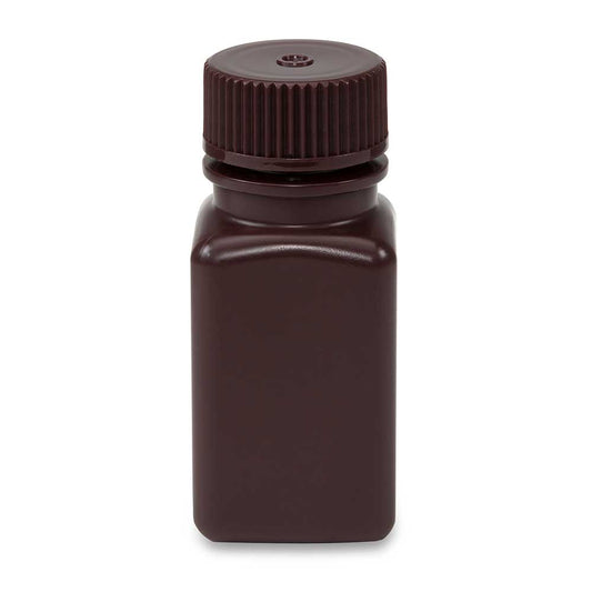 Globe Scientific 7180060AM Bottle Wide Mouth Square Amber HDPE Attached PP Screw Cap 60mL 12/Pack