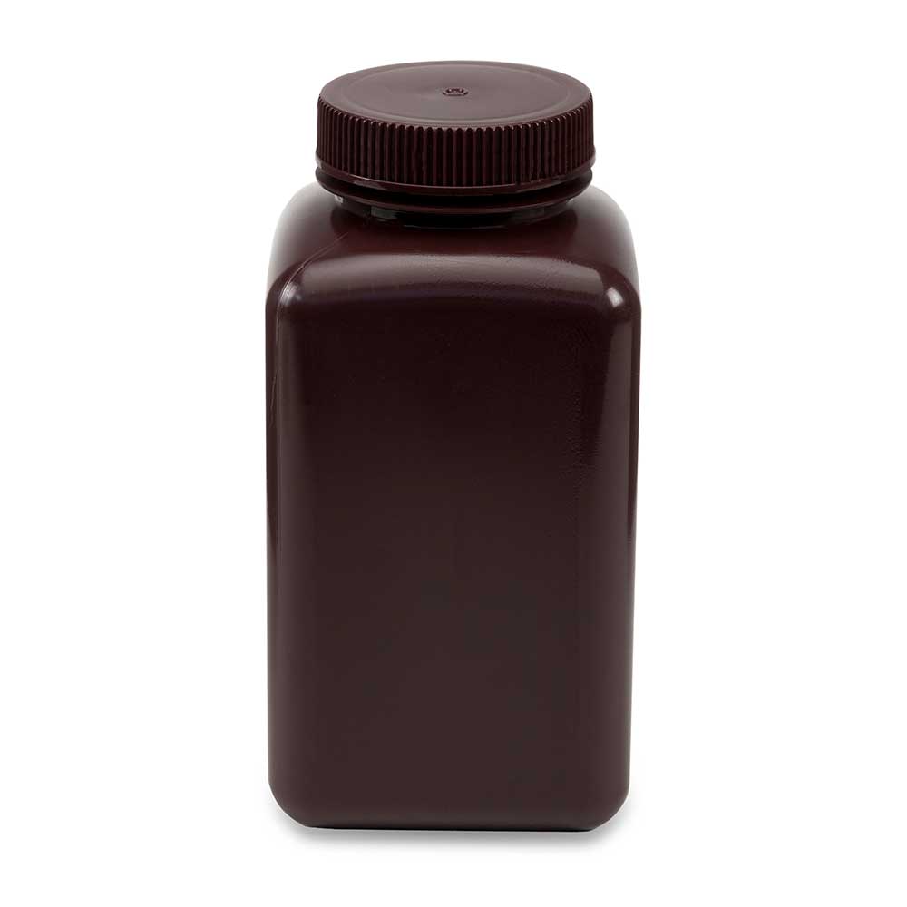 Globe Scientific 7181000AM Bottle Wide Mouth Square Amber HDPE Attached PP Screw Cap 1000mL 6/Pack