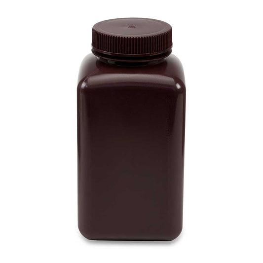 Globe Scientific 7181000AM Bottle Wide Mouth Square Amber HDPE Attached PP Screw Cap 1000mL 6/Pack