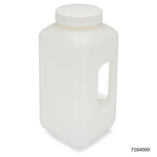 Globe Scientific 7184000 Bottle Large Wide Mouth with Handle Square HDPE Bottle 100mm PP Screw Cap 4 Litres (1.0 Gallons)
