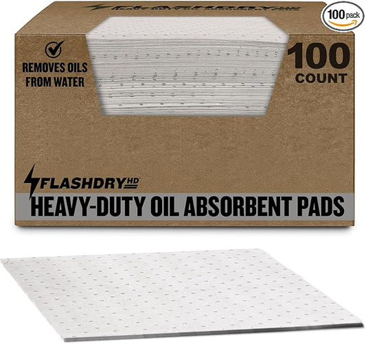 EarthSafe FDABPAD100OILHD FlashDry Heavy Duty Spill Absorbent Pads for Oil 100 per Box (17.5"x13.5") - Heavy Duty 300GSM