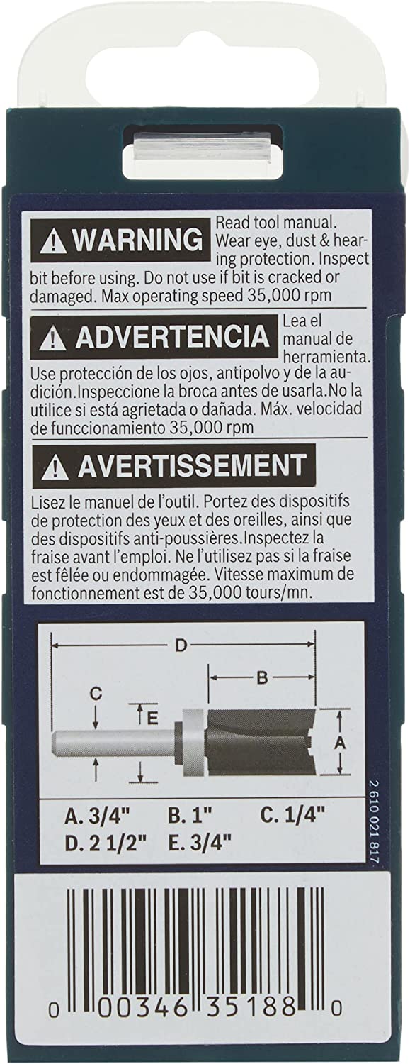 Bosch 85682MC 3/4 In. X 1 In. Carbide-Tipped Double-Flute Top-Bearing Straight Trim Router Bit