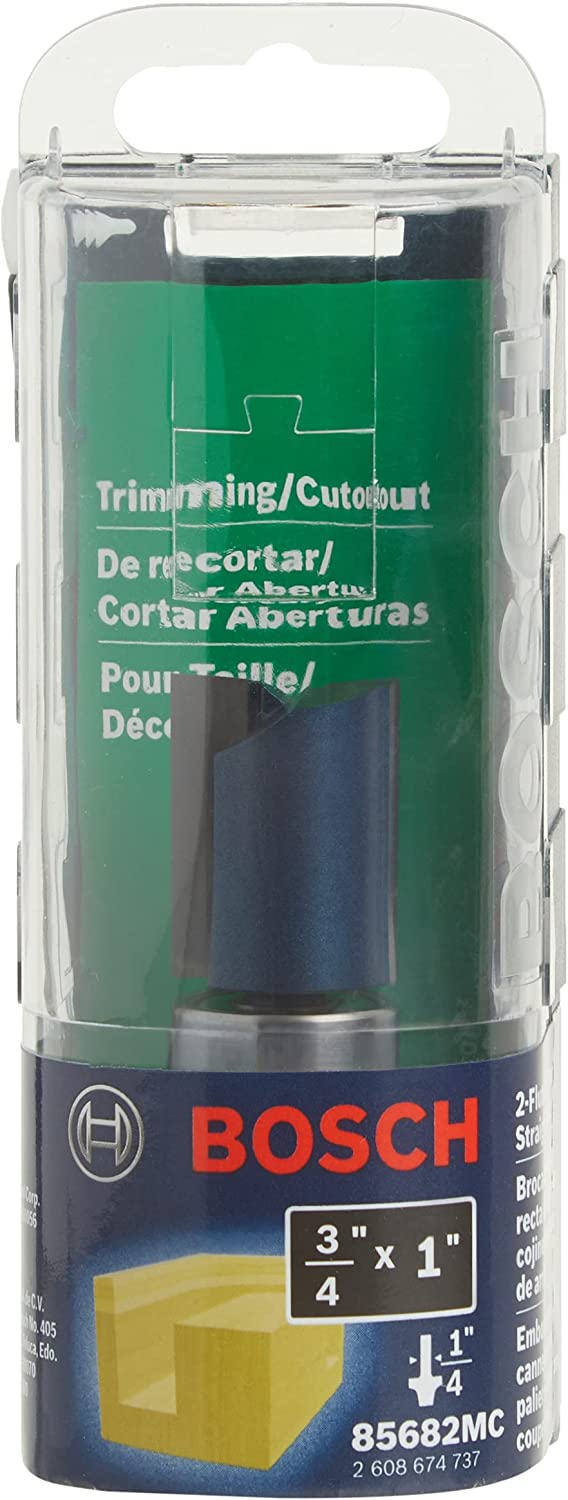 Bosch 85682MC 3/4 In. X 1 In. Carbide-Tipped Double-Flute Top-Bearing Straight Trim Router Bit