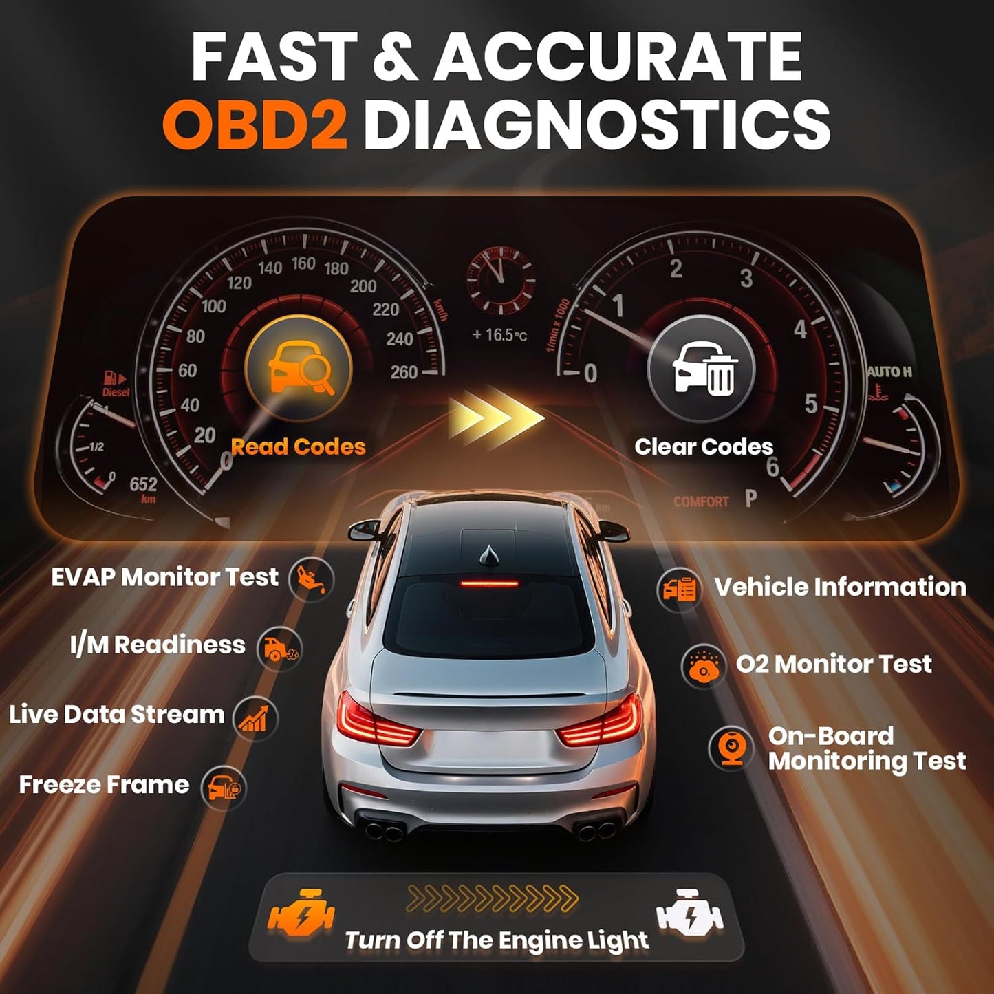 Ancel AD410 PRO 2-in-1 OBD2 Car Code Reader & Battery Load Tester – Engine Scanner with Live Data, EVAP Test & 6V/12V Battery Analyzer