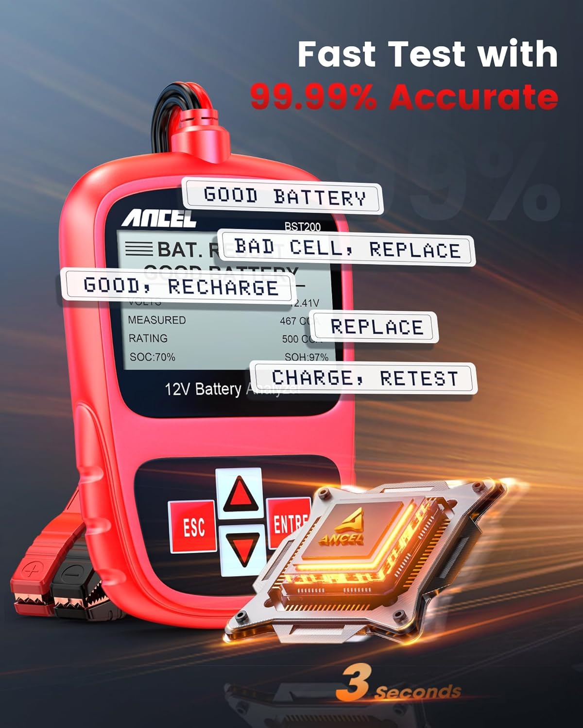 Ancel BST200 12V Car Battery Tester & Analyzer – 100–1100 CCA Automotive Diagnostic Tool
