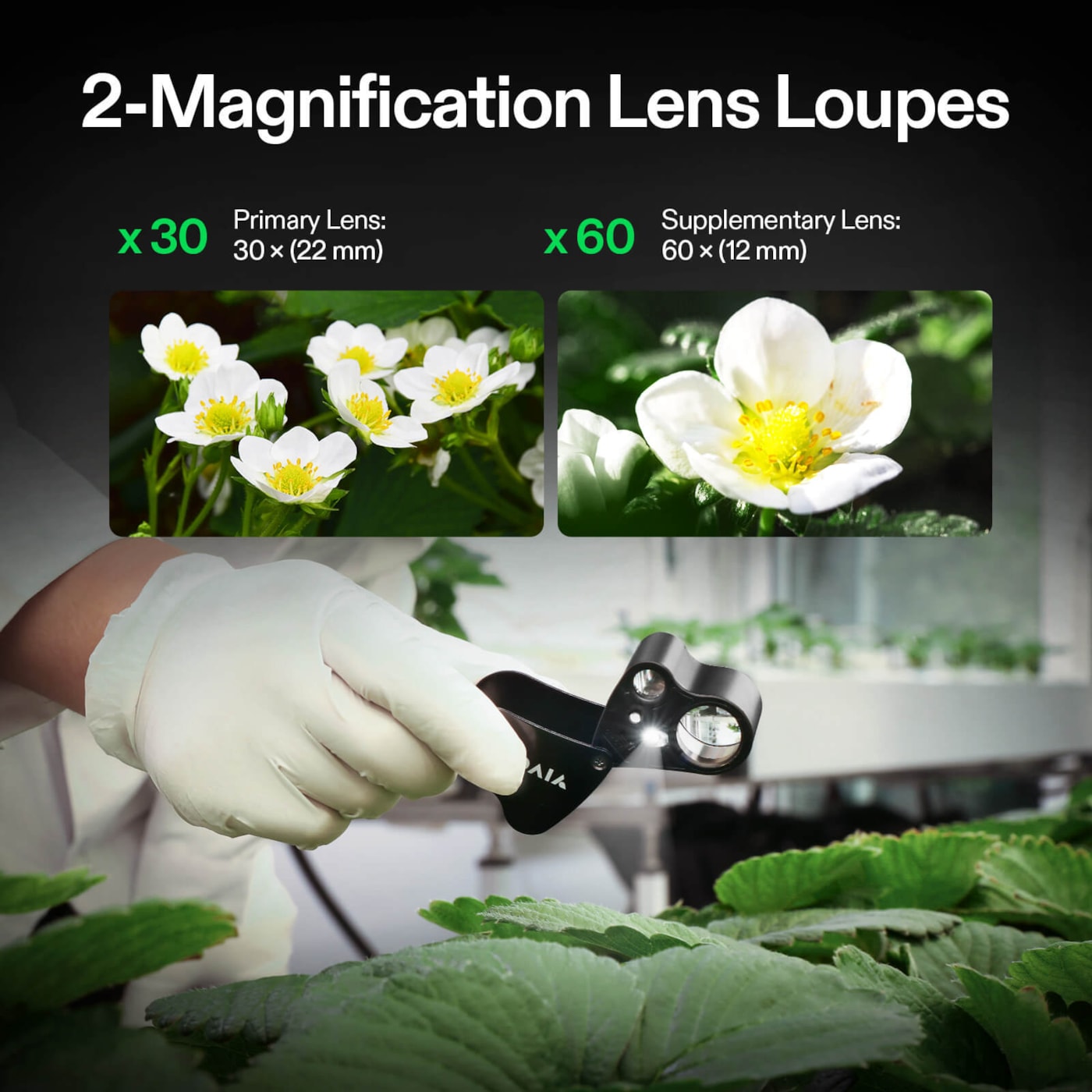 Vivosun 30X-60X Jewelers Loupe Magnifier with LED Light (2-Pack Black)