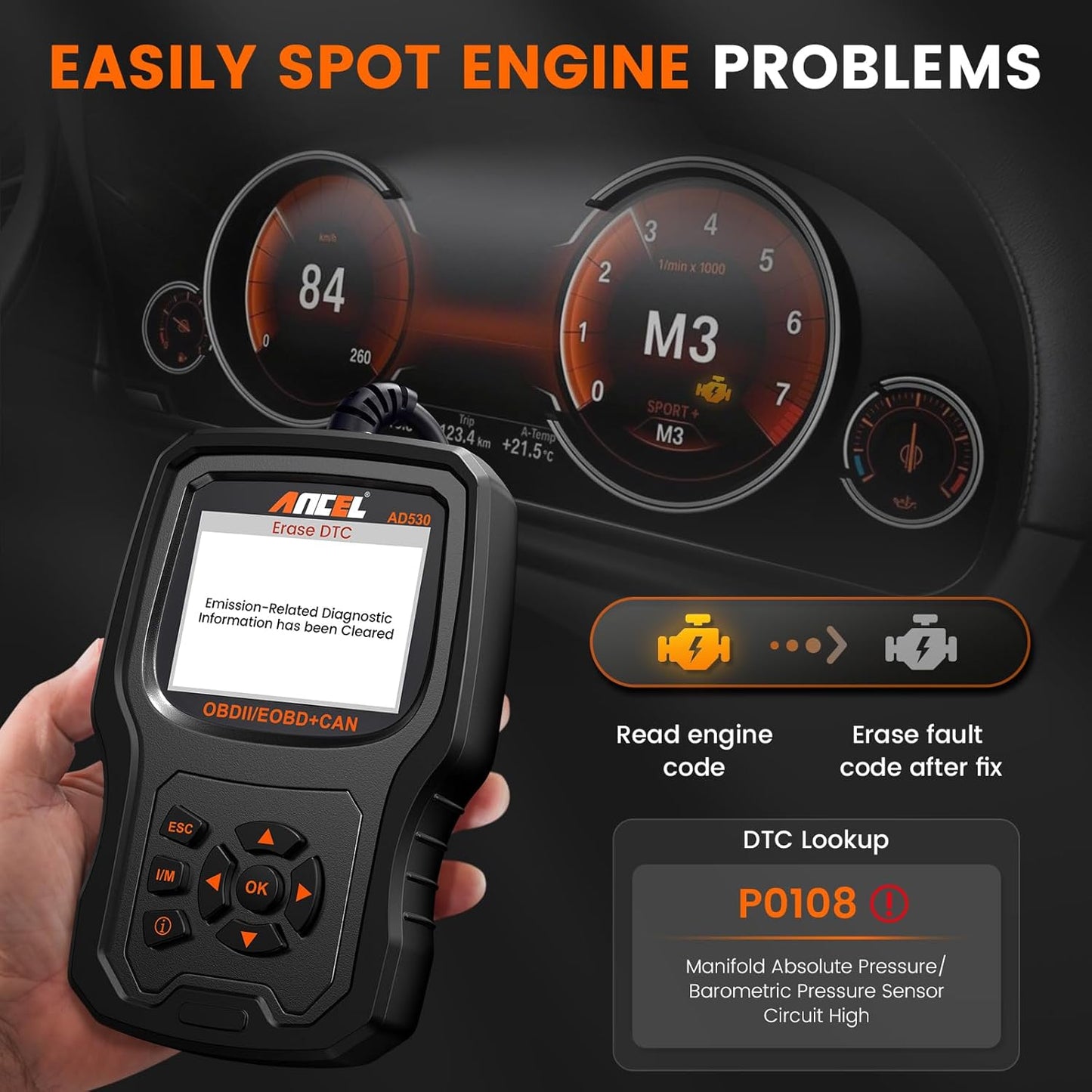 Ancel AD530 OBD2 Scanner & Vehicle Diagnostic Code Reader